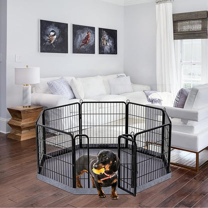 PETIME Dog Playpen,Metal Exercise Puppy Pen Heavy Duty Kennels Yard Fence Indoor/Outdoor 22" W x 24" H 8 Panels Dog Cage with Octagon Bottom Pad
