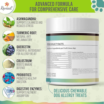 Allergy and Immune Support for Dogs – Itchy Skin Relief with Probiotics, Digestive Aid, Anti-Itch, Dry Skin & Coat Health, Hot Spots and Paw Licking, 60 Chewable Treats