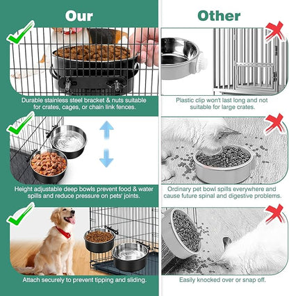 Crate Water Bowl No Spill, 2 Pack Dog Crate Bowls Hanging, Kennel Dog Water Food Bowls Mountable, Pet Cage Accessories Feeder Dish, Large Stainless Steel Coop Cup for Cat Puppy Bunny Guinea Pig Ferret