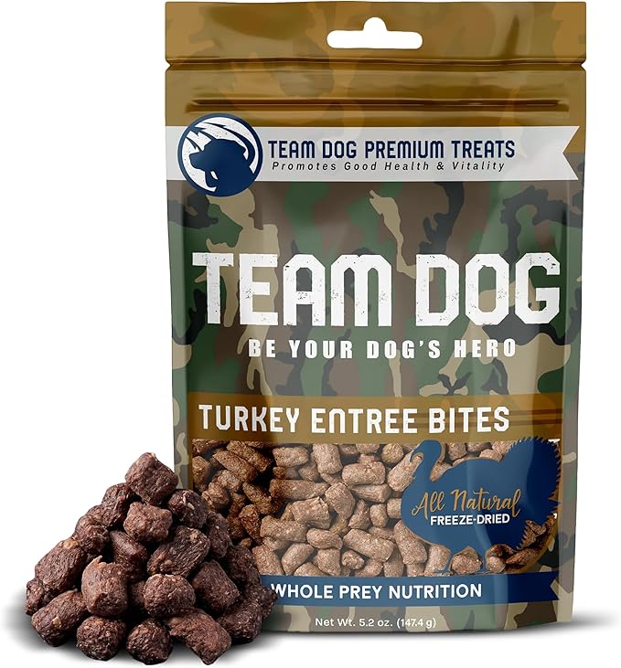 Team Dog Freeze Dried Turkey Dog Treats for Training | Healthy Gluten Free, Grain Free Dog Treats | No Added Fillers, Flavoring or by-Products | for All Breeds & Sizes | 5.2 Oz Turkey Bites