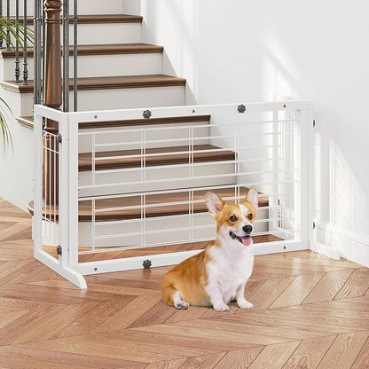 COZIWOW 38" -67" Dog Gate Indoor, Pet Gates for Doorways No Drilling, Wooden Free Standing Doggie Fence for Stairs, Safety for Small to Medium-Sized Dog,White