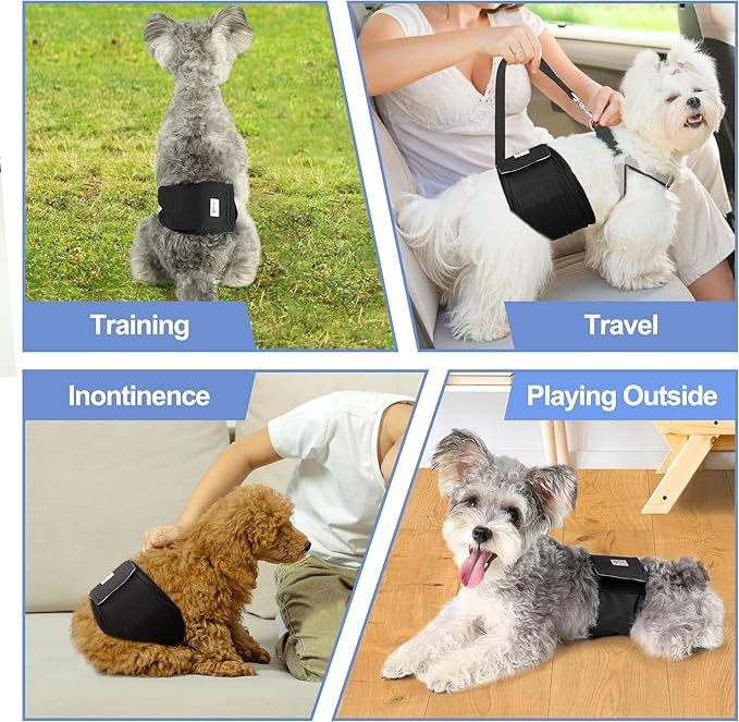 5 Pack Dog Diapers Male Reusable, Premium Belly Bands for Male Dogs, High Absorbing Pee Wraps for Doggie in Incontinence and Training Black XL