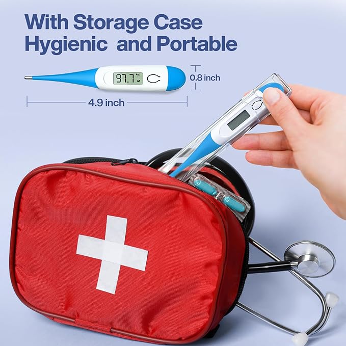 Boncare 10 Seconds Oral Thermometer for Adults and Kids - Accurate & Safe Rectal Thermometer for Baby with Fever Alarm, Digital Thermometer (Light Blue)