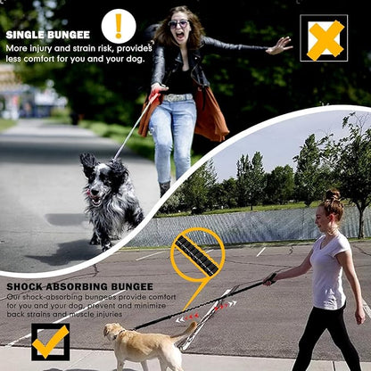 Heavy Duty Dog Leash for Large Dogs, 4-6FT Traffic Padded 2 Handles for Extra Control, Strong Shock Absorbing Bungee with Car Safety Buckle, Reflective for Night Walking
