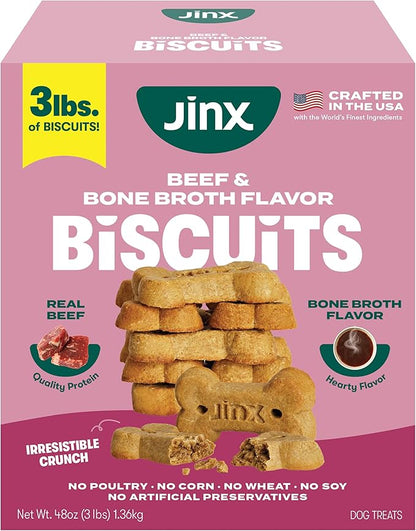 Jinx Oven-Baked Beef Bone Broth Mini Biscuit Dog Treats - Crunchy, All Natural, Superfood-Rich with Grass-Fed Beef, Dog Biscuits for Puppies, Adults & Seniors - 3lb
