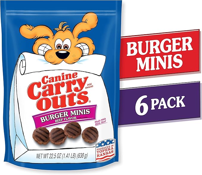 Canine Carry Outs Dog Treats, Burger Minis Beef Flavor, 22.5 Ounce (Pack of 6), Made with Real Beef
