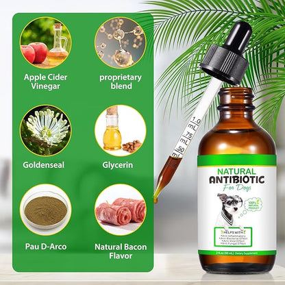 Natural Antibiotics for Dogs, Pet Supplements, 2 Fl Oz / 1 Pack Dogs Multivitamin, Dog Antibiotic, Supports Dog Allergy Itch Relief, Bacon Flavor