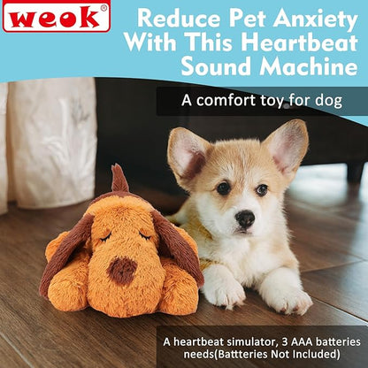 WEOK Heartbeat Puppy Toy, Comfort Cuddler Pillow, Dog Anxiety Relief Calming Aid,Heartbeat Stuffed Toy for Dogs,Puppy Heartbeat Toy Sleep Aid,Dog Heartbeat Toy for Pet