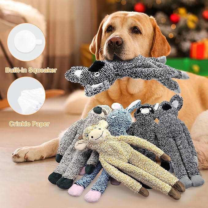 BUYPOW Easter Rabbit No Stuffing Dog Toys for Large Dogs, Squeaky Crinkle Interactive Dog Animals Toys, Plush Teething to Keep Them Busy, Cute Funny Dogs Gifts for Small Medium Large Breed