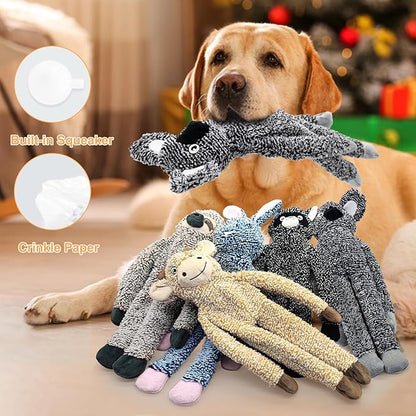 BUYPOW Easter Rabbit No Stuffing Dog Toys for Large Dogs, Squeaky Crinkle Interactive Dog Animals Toys, Plush Teething to Keep Them Busy, Cute Funny Dogs Gifts for Small Medium Large Breed