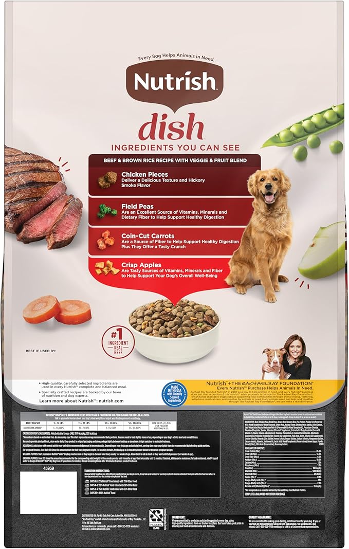 Nutrish Rachael Ray Dish Dry Dog Food Beef & Brown Rice Recipe with Veggie & Fruit Blend, 23 lb. Bag