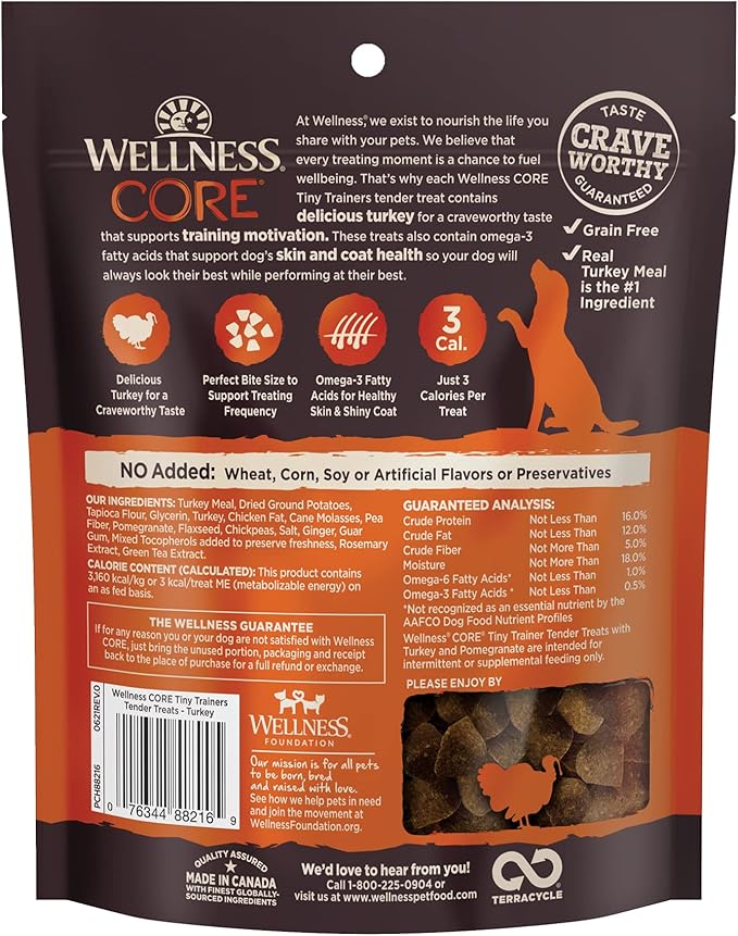 Wellness CORE Tiny Trainers Dog Treats,Natural,Training Treat,Grain Free,Turkey & Pomegranate (6 Ounce Bag),(Pack of 2)