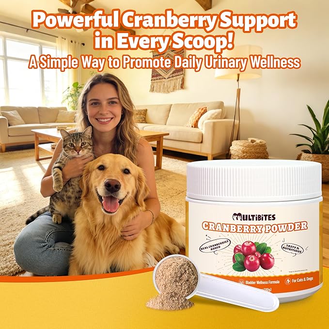 Cranberry Powder for Dogs & Cats, Urinary Tract & Bladder Support Supplement with D-Mannose, Kidney & UTI, Cat and Dog Cranberry Supplement, Chicken Flavor Food Topper, 3.88oz