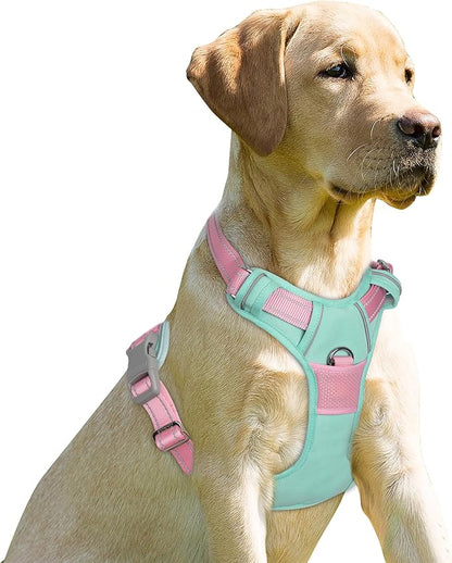 BARKBAY No Pull Dog Harness Front Clip Heavy Duty Reflective Easy Control Handle for Large Dog Walking(Cool Mint & Baby Pink,XL)