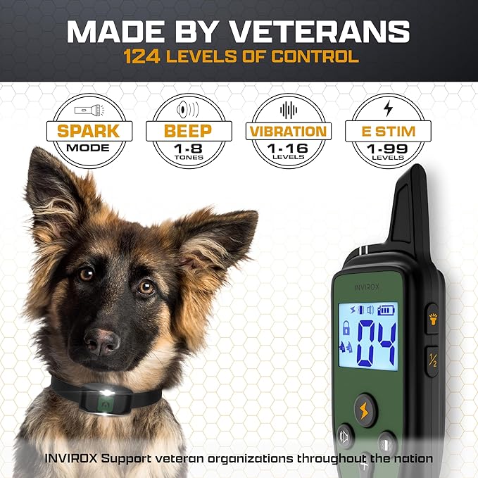 INVIROX Training Collar for Large Dog [Spark K9] 124 Levels Dog Training Collar with Remote 1100yd Range, Night-Light Mode Dog E Collar for Medium Dogs IP67 Waterproof (Spark k9 x2 new)