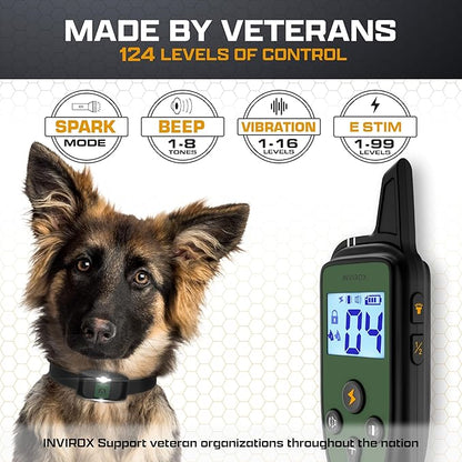 INVIROX Training Collar for Large Dog [Spark K9] 124 Levels Dog Training Collar with Remote 1100yd Range, Night-Light Mode Dog E Collar for Medium Dogs IP67 Waterproof (Spark k9 x2 new)