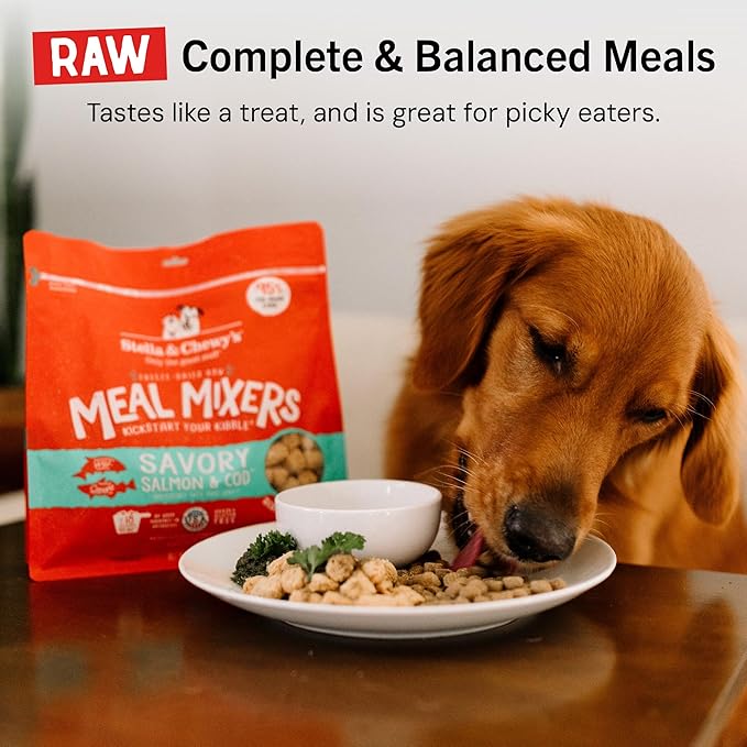 Stella & Chewy's Freeze-Dried Raw Salmon & Cod Meal Mixers- Dog Food Topper and Mixer - Made with 95% Wild-Caught Salmon & Cod, Organs & Bone - Perfect for Picky Eaters - Grain-Free - 18 oz