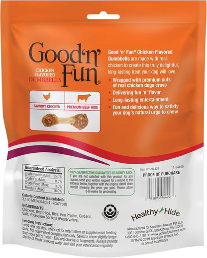 Good'N'Fun Chicken Flavored Dumbbells, Rawhide Snacks for Small Dogs