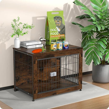 Dog Crate Furniture, Wooden Dog Crate 32in, Decorative Cage with End Table for Dog Indoor Kennel, High Anxiety Dog, Escape-Proof Locks for All Breeds