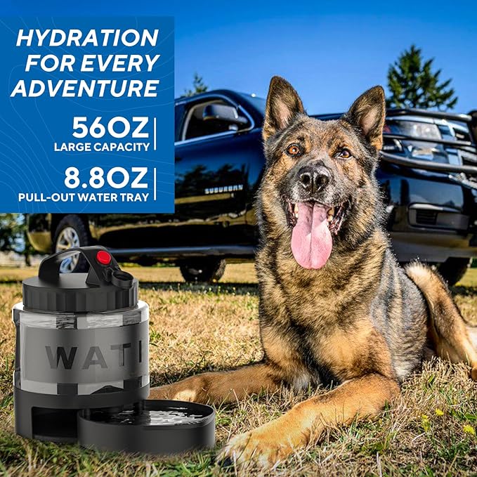 lesotc Portable Dog Water Bottle, 56oz Large Travel Water Bowl Dispenser for Dogs Camping Beach Walking Essentials, Big Pet Bottles Hiking Traveling Park Car Trips Accessories for On the Go, BPA Free