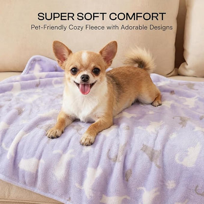 Luciphia 1 Pack 3 Cat Printed Fleece Pet Blankets Washable，Soft Warm Throw Covers for Crate Couch Bed，Cozy Puppy Essentials for Dogs and Cats，Purple/Grey/Khaki, Medium (30x20)