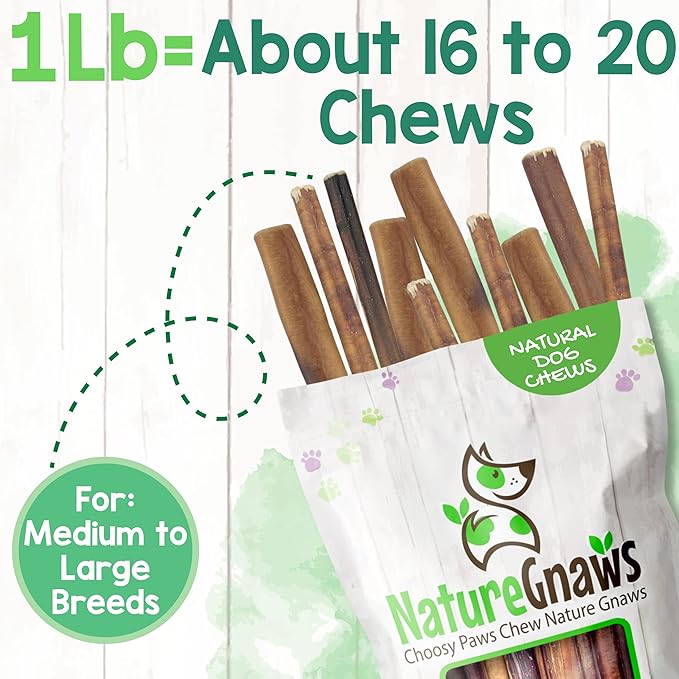 Nature Gnaws Bully Sticks for Dogs 5-6" (1Lb) - Mixed Thickness - Long Lasting for Aggressive Chewers and Large Dogs - Natural Beef Dog Chew Bones
