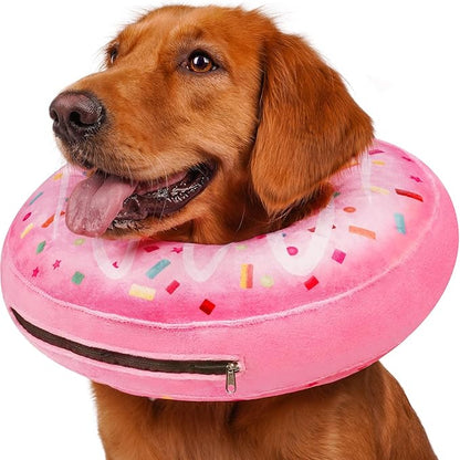 Inflatable Dog Pillow Cone Collar After Surgery, Donut Soft Neck Cone for Golden Retriever & German Shepherd Extra Large Dogs, etc, Recovery E Collar to Stop Licking Pink