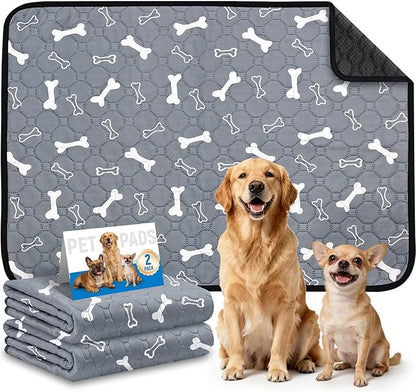 2 Pack Washable Pee Pads for Dogs, Absorbent Reusable Puppy Training Pads, Leakproof, Non-Slip, Waterproof Cat Doggie Pad Pet Potty Mat for Indoor&Outdoor, Whelping, Crate, Gray 18"x24"
