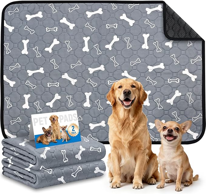 2 Pack Washable Pee Pads for Dogs, Absorbent Reusable Puppy Training Pads, Leakproof, Non-Slip, Waterproof Cat Doggie Pad Pet Potty Mat for Indoor&Outdoor, Whelping, Crate, Gray 20"x28"