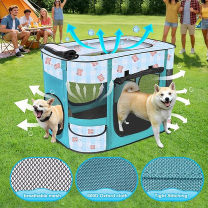 Foldable Dog Playpen Indoor,Expandable Puppy Playpen,Portable Pet Playpen for Small Animals,Waterproof Exercise Kennel Tent Crate for Travel,Camping, Home & Outdoor Use (M 31"L x 22"W x 21"H, Blue)