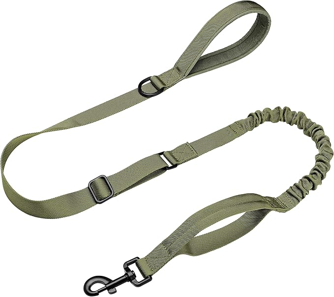 Forestpaw Tactical Dog Leash for Large Dogs,Heavy Duty Bungee Dog Leash with Shock Absorption,2 Padded Handles for Training Running Walking,Adjustable 4-5FT,Green