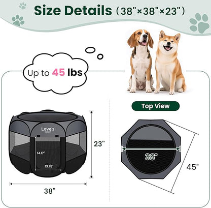 Love's cabin Pet Puppy Dog Playpen, Large Dog Tent Crates Cage Indoor/Outdoor, Portable Playpen for Cat, Foldable Pop Up Dog Kennel Playpen with Carring Case, Removable Zipper Top, Dark Grey