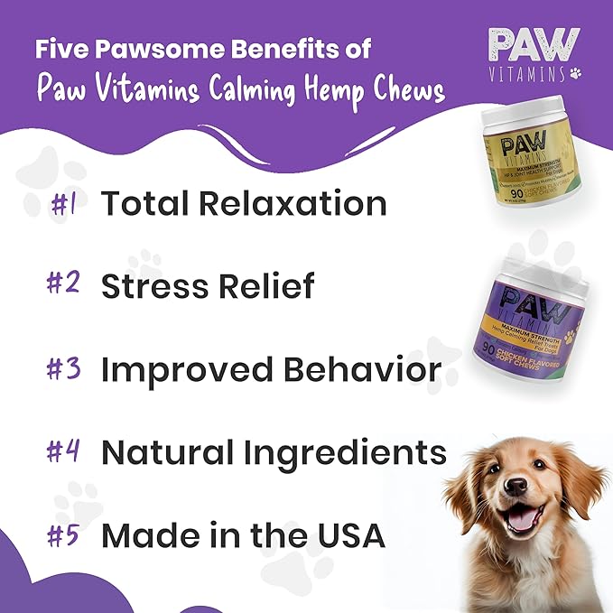 Natural Calming Dog Chews (Made in the USA) - with Hemp Oil, Chamomile, Tryptophan, Melatonin & Valerian Root - 90 Count - No THC