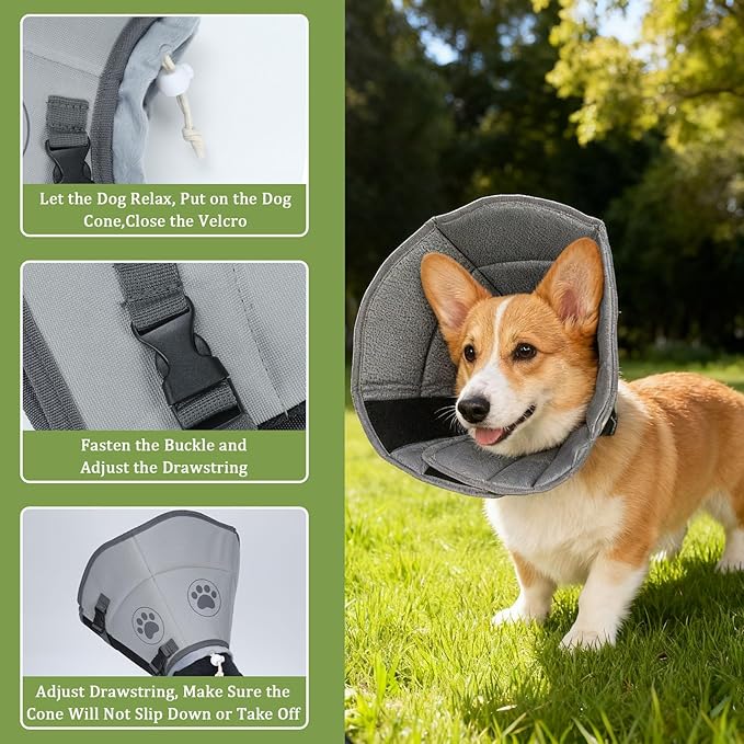 Soft Cone for Dogs to Stop Licking,Dog Cones for Small Medium Large Pets After Surgery Recovery Collar Elizabethan Collars Comfy Fabric Elizabeth Prevent Dog Licking Alternative(Grey, XL)