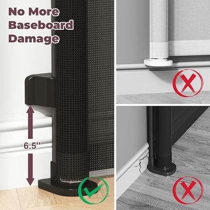 Retractable Baby Gate for Stairs, 55" Wide Mesh Dog Gate Indoor, 34" Tall Child Gate for Doorways, Hallways, Deck, Indoor Outdoor Pet Baby Safety Essentials for Home, Black