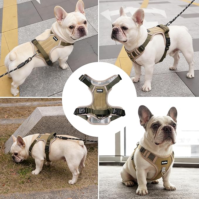 Small Dog Harness, Heavy Duty Tactical No-Pull Reflective Harness & Collar Set — Secure, No Choke, Easy On and Off Pet Vest, Adjustable Dog Vest with Breathable Padded for Walking Hiking Training