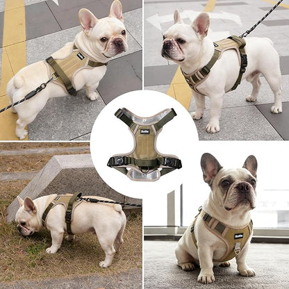 Small Dog Harness, Heavy Duty Tactical No-Pull Reflective Harness & Collar Set — Secure, No Choke, Easy On and Off Pet Vest, Adjustable Dog Vest with Breathable Padded for Walking Hiking Training