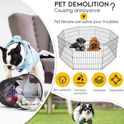 FDW 24 Inch Dog Pen 8 Panel Dog Playpen Indoor Outdoor Metal Puppy Pet Fence Portable Folding Animal Exercise Fence,Black