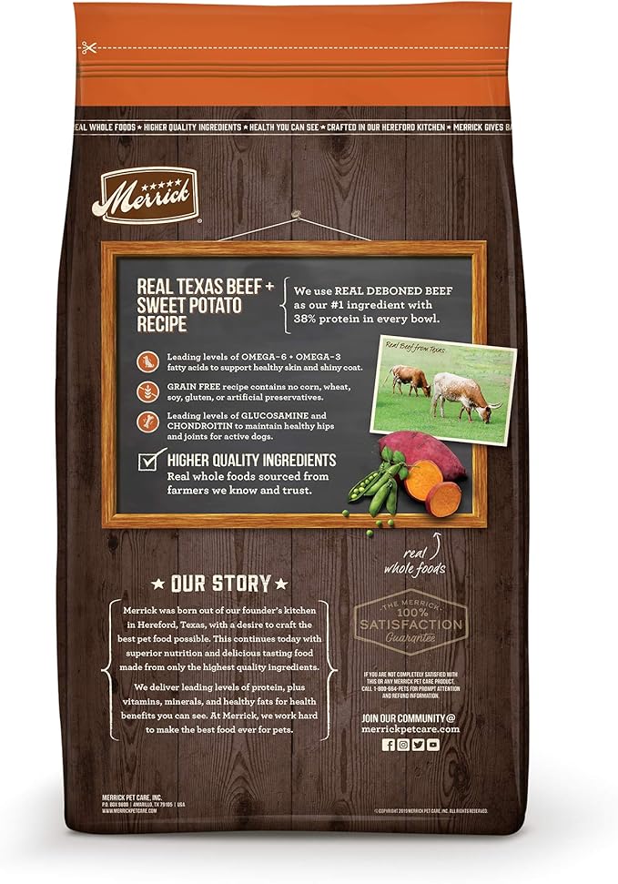 Merrick Premium Grain Free Dry Adult Dog Food, Wholesome and Natural Kibble, Real Beef and Sweet Potato - 4.0 lb. Bag