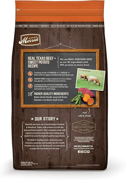 Merrick Premium Grain Free Dry Adult Dog Food, Wholesome and Natural Kibble, Real Beef and Sweet Potato - 4.0 lb. Bag