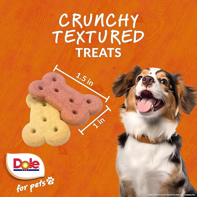 Dole for Pets Dog Biscuits Assorted Banana + Strawberry Mix, Real Fruit Flavor Vegan Crunchy Treats, No Wheat Corn Soy or Artificial Additives, Bite Size Training Snacks for Dogs, 7 Oz - 6 Pack