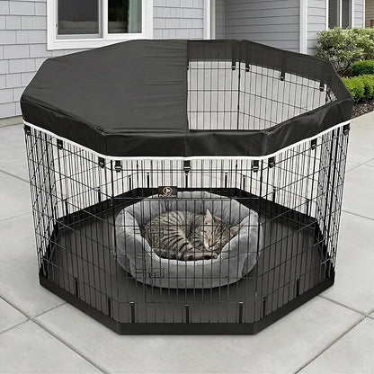 PJYuCien Dog Playpen with Top Cover and Bottom Pad - Metal Foldable Exercise Pen, 8 Panels 42" H x 24" W Indoor Outdoor Pet Fence Puppy Crate Kennel, Black