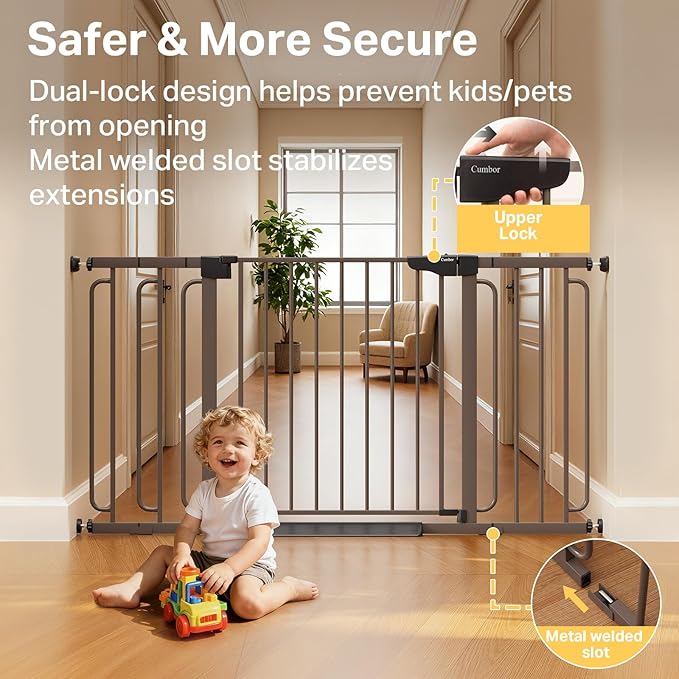 Cumbor Extra Wide Baby & Pet Gate Set, 29.7-51.5" & 36.6-59" Gates with Dual-Lock, Auto-Close, One-Hand Operation for Stairs, Hallways & Doorways
