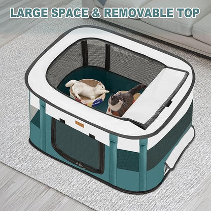 Dog Playpen - Foldable Cat Play Pens for Pubby,Kitten, Rabbit,Portable Pet Tent with Carring Bag for Indoor/Outdoor Travel Camping (Blue-Large)