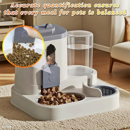 Gravity Cat Feeder and Water Dispenser, 2 in 1 Automatic Cat Feeder, 2 Pack Large Capacity Self Feeding for Small Medium Dog Puppy Kitten （Grey）