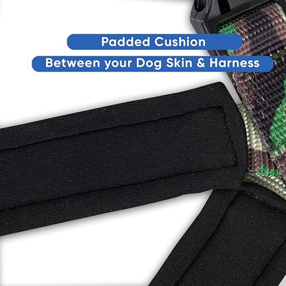 Pawtitas Value Bundle Set | Large Padded Dog Harness + Medium Padded Dog Collar + Large Padded Leash - Green Camo Set