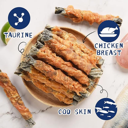 PAWUP Dog Treat Chicken Wrapped Cod Skins, Fish Chews Rolls for Medium Dogs, Healthy, Rawhide-Free, 12.5 oz