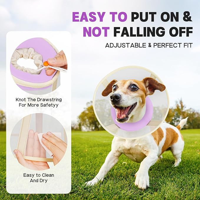 Soft Dog Cone Collar to Stop Licking-Adjustable Comfortable Mesh Recovery Collars After Surgery for Small Miniature Dogs, Alternative to Plastic Elizabethan Collar for Neuter Incision Care (Purple,L)