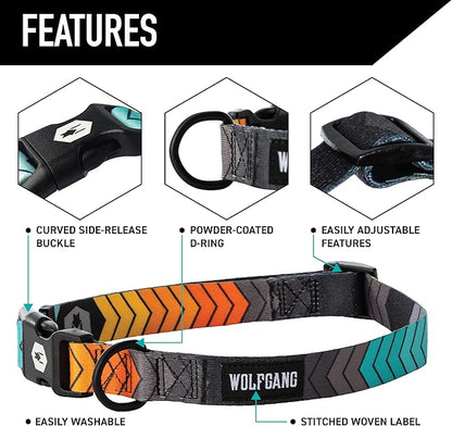 Wolfgang Heavy Duty Martingale Dog Collar with Quick Release Nylon Buckle for Walking & Training, ChevTech Print, Medium