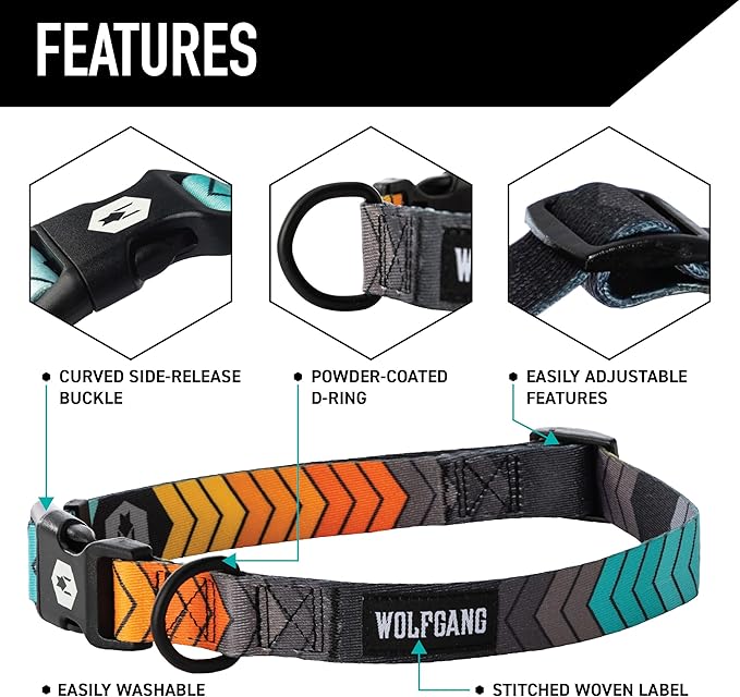 Wolfgang Heavy Duty Martingale Dog Collar with Quick Release Nylon Buckle for Walking & Training, ChevTech Print, Large